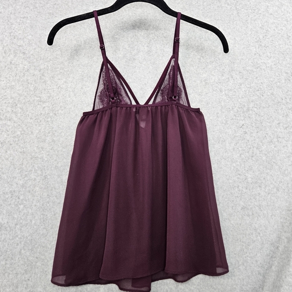 Victoria's Secret Sheer Chiffon and Lace Maroon Babydoll Size‎ Small - Picture 3 of 5